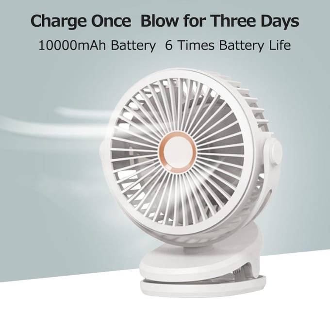 Ventilator Stil opladen Klein met clip USB Desktop Slaapzaal Elektrische mini-auto Handventilator 10000mAh wit