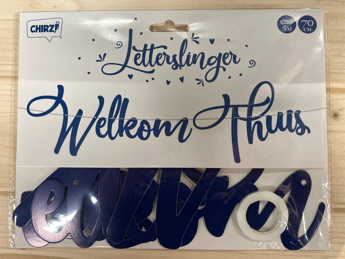 Welkom Thuis letter slinger blauw 70 cm 5 meter draad