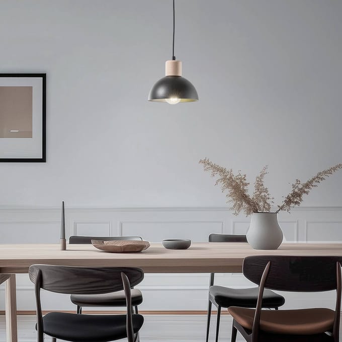 EMIBIG LIGHTING Seco hanglamp, Ø 18 cm, zwart, metaal/hout