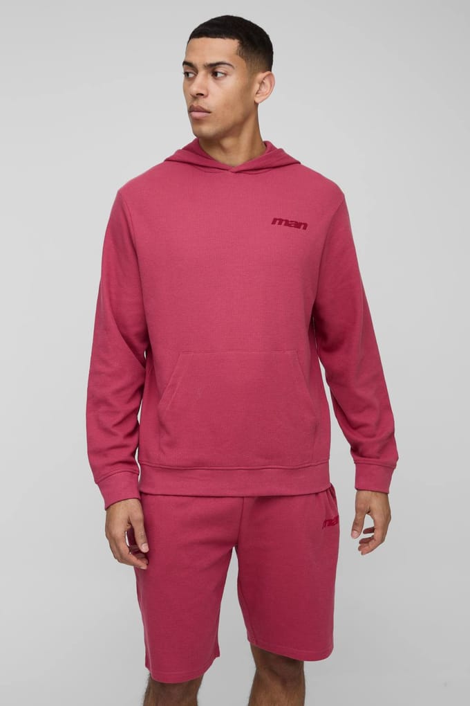 Regular Fit Wafel Men's Varsity Hoodie | Red | Size Medium