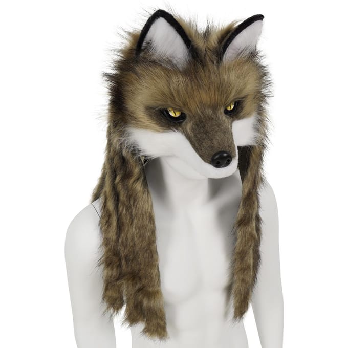 Masque Tête d'Animal Loup Renard en Fausse Fourrure Accessoires de Costume Peluche Pour Halloween Cosplay Fête gray