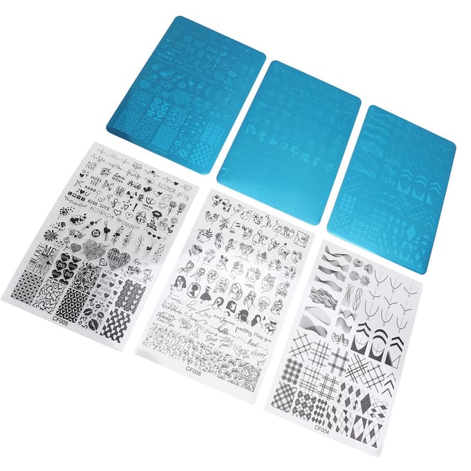3 Sets Plaques de Stamping Nail Art Acier Inoxydable Motifs Différents Modèle Pochoir pour Ongles blue
