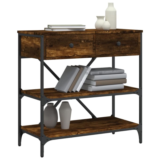 vidaXL - Wandtafel - 75x34,5x75 - cm - bewerkt - hout - gerookt - eikenkleurig