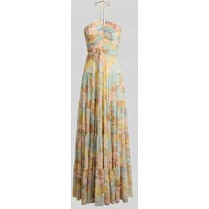 Halter avondjurk met all-over motief