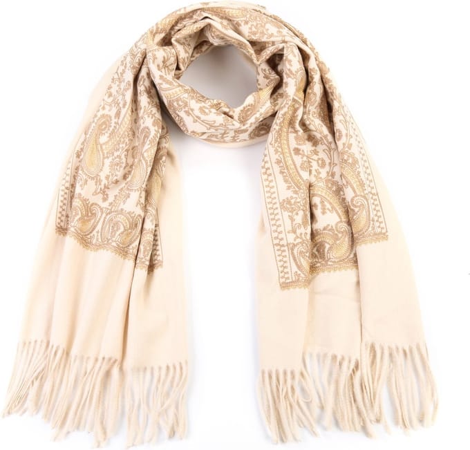 Sjaal - Herfst/Winter - Warm & Zacht - Franjes - Embroider Beige/Camel