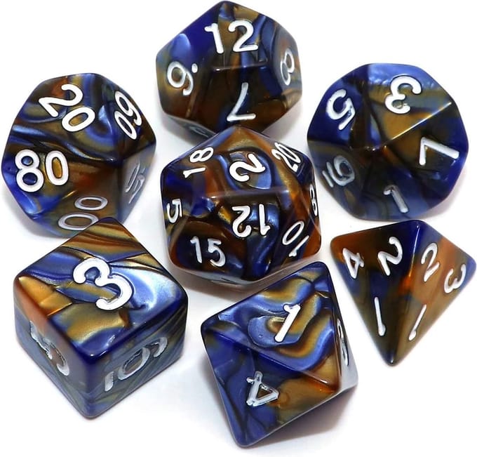 Dobbelstenen Set 7-delig – Blauw Goud – D20 D12 D10 D8 D6 D4 – Voor RPG & Tafelspellen