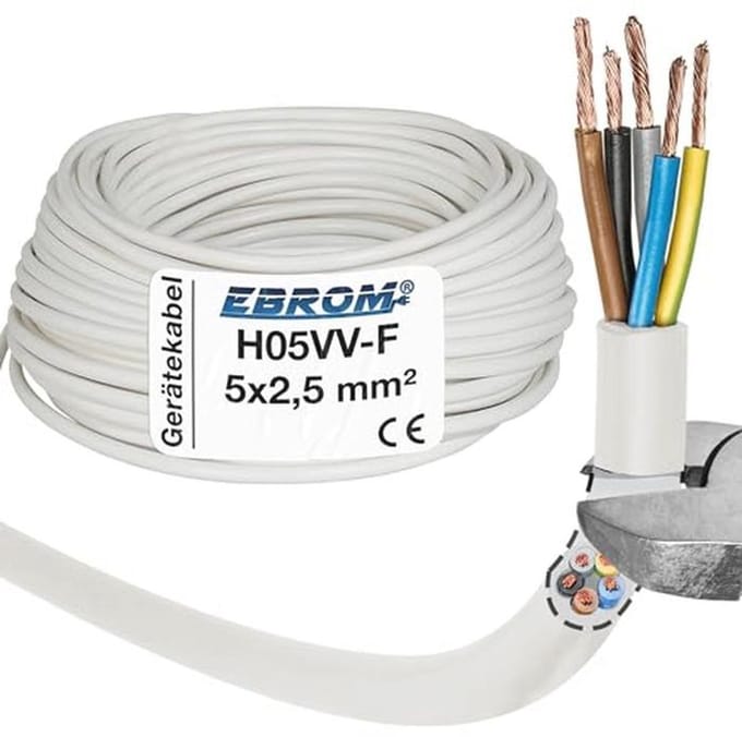 Kachelaansluitkabel 10 meter - H05VV-F 5G2,5 mm²