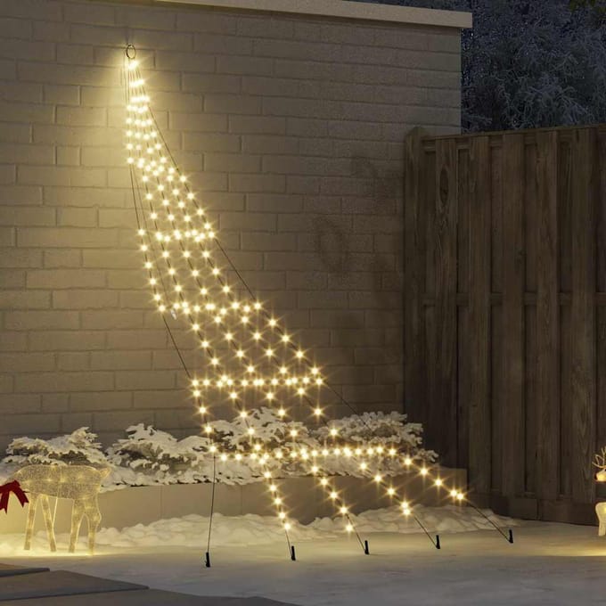 vidaXL - LED - Kerstboom - met - Grondspikes - Warmwit - 306 - cm - Metaal