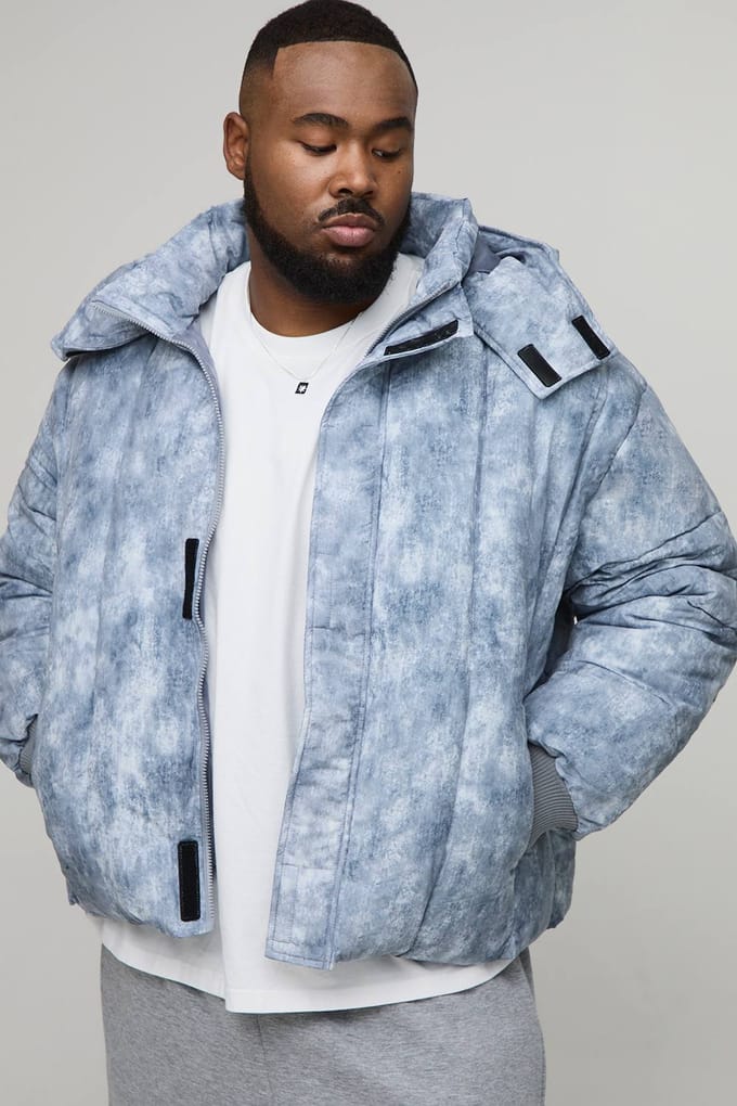 Plus Oversized Fit Washed Nylon Hooded Funnel Neck Duvet Puffer Jacket | Grey | Size 2XL