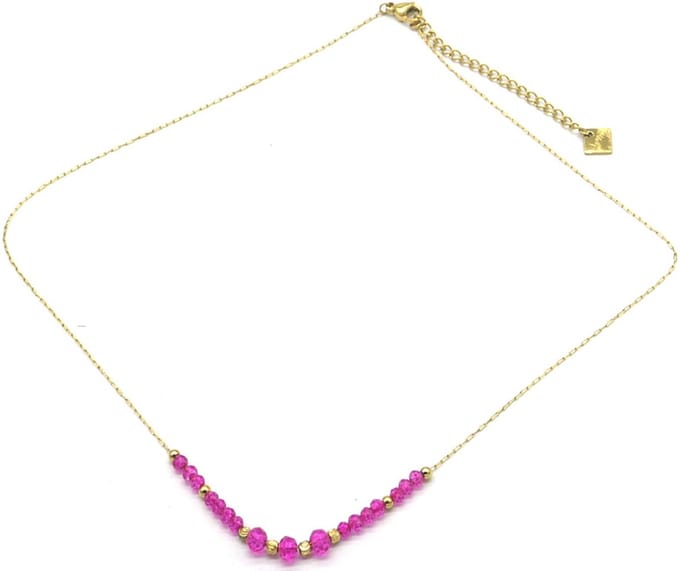 Ketting met Glaskralen - RVS - Lengte 39-44 cm - Paars