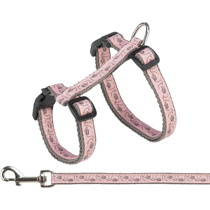 Trixie - Kattentuig Met Riem - Grijs/Roze - 27-45 cm/1 cm - 120 cm