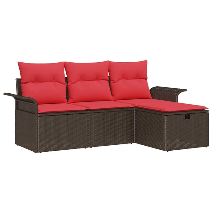 vidaXL - Tuinbank - Set - 4 - st - Bruin - en - Rood - poly - rattan
