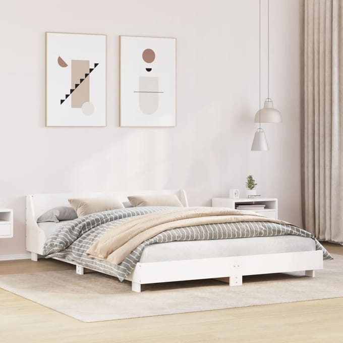vidaXL - Bedframe - zonder - matras - massief - grenenhout - wit - 140x190 - cm