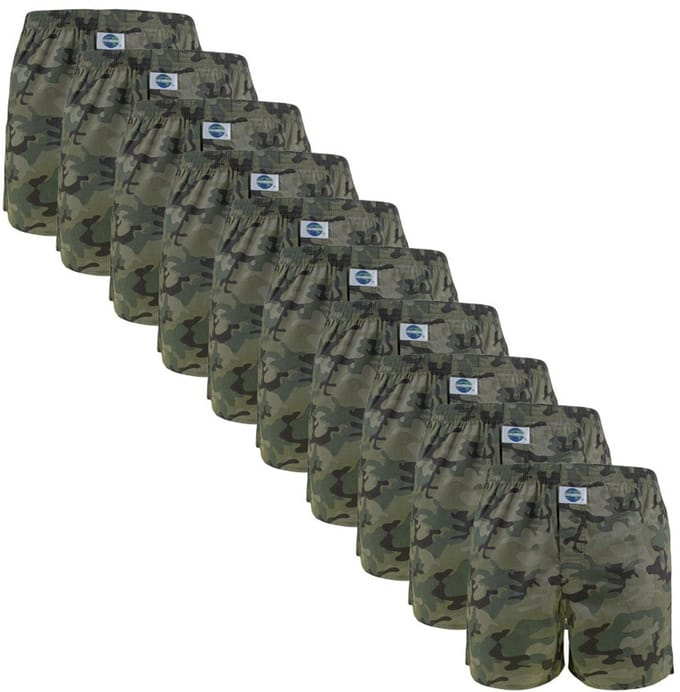 DEAL heren 10P wijde boxershorts camouflage groen
