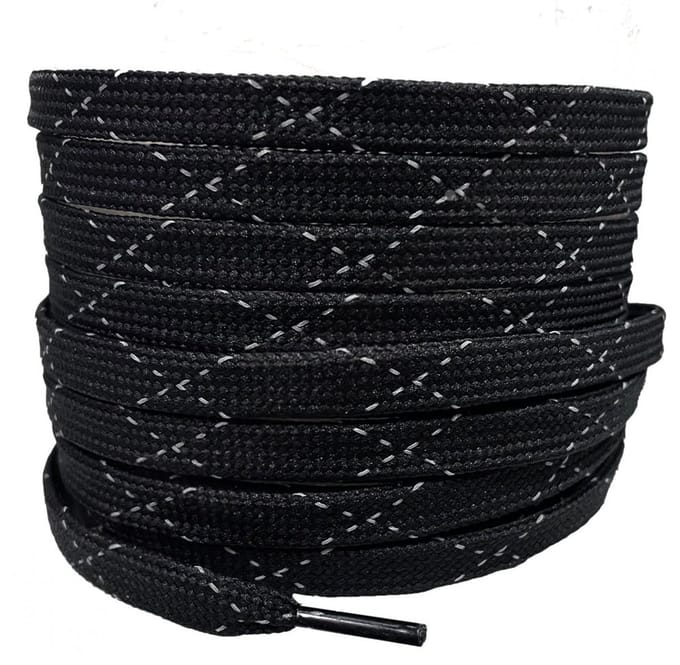 Platte schoenveters 8mm polyester Zwart/Reflectie 90cm