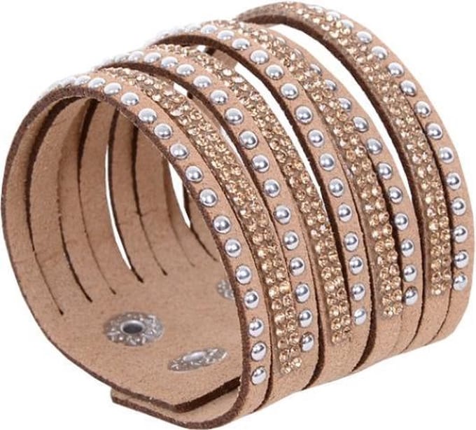 Fako Bijoux® - Armband - Breed - Strass - Khaki