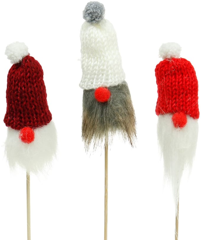 Kabouter om op te plakken met gebreide muts rood, wit, grijs 11–13cm L