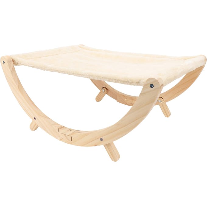 Houten Kattenhangmat Opvouwbaar Antislip Eenvoudig te Monteren Verhoogd Huisdier Hangmat Bed Meubilair voor Binnen Kat Pluche Stijl white