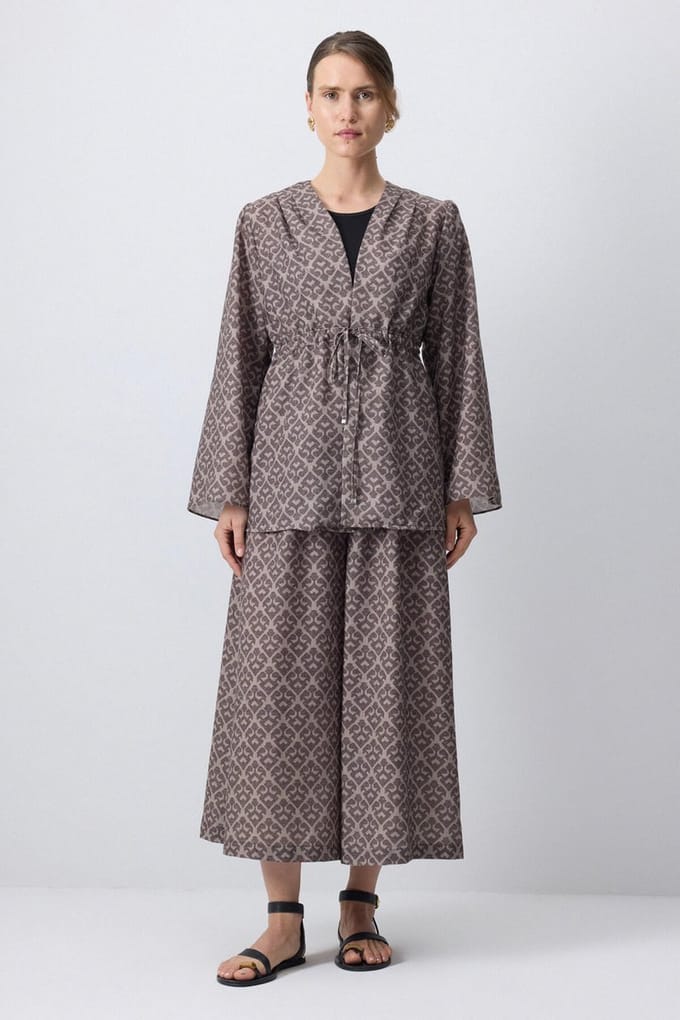 Touché Privé - Set van kimono ve broek met patroon - Bruin - Dames
