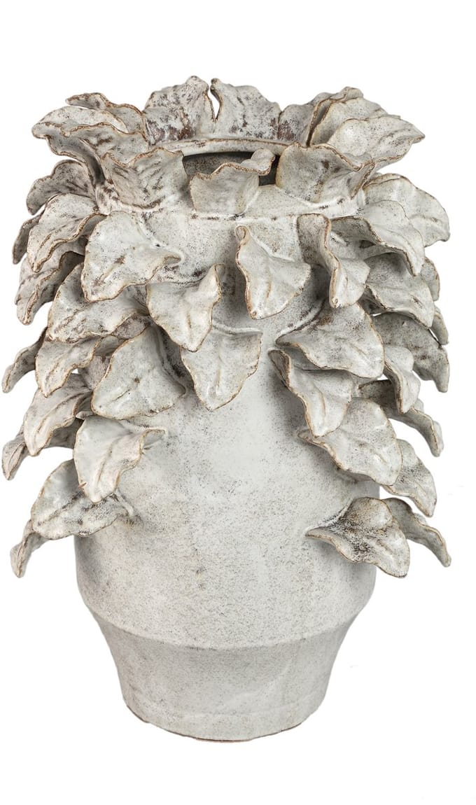 PTMD Varda Beige Ceramic Rough Vase With Leaf Details L