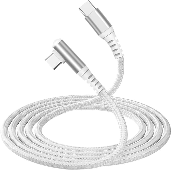 Force Case, Gevlochten Nylon USB-C naar USB-C Kabel 60W - PD 3A - Haaks 90° - 2m, Wit