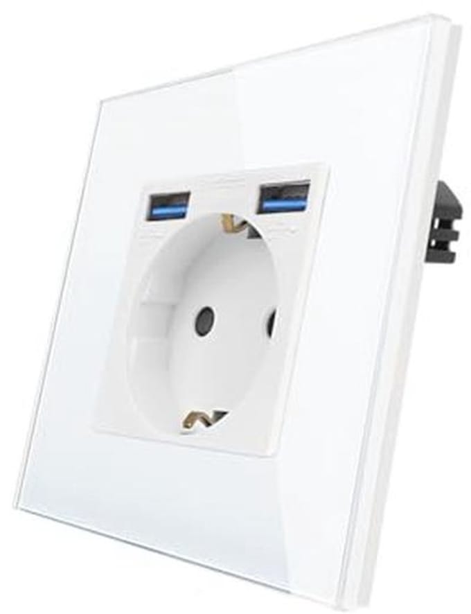 Glazen Schuko-contactdoos met USB-poorten - Design Stopcontact voor Inbouw