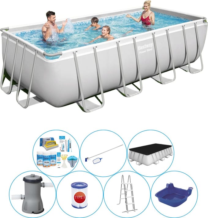 Power Steel Rechthoek 488x244x122 cm - Zwembad Set
