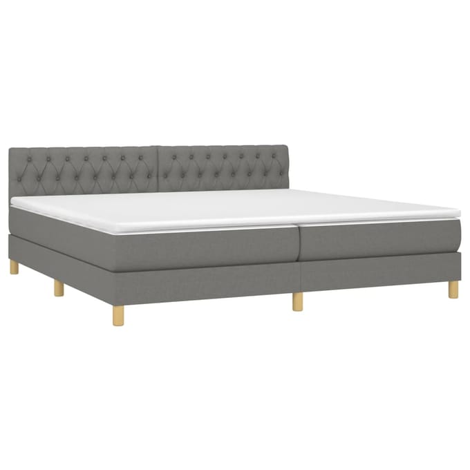vidaXL - Boxspring - met - matras - en - LED - stof - donkergrijs - 200x200 - cm