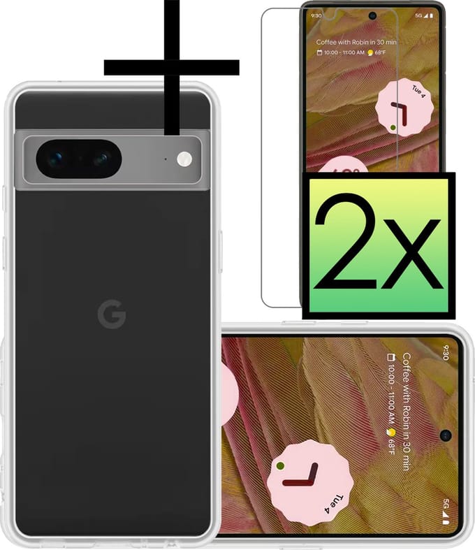 Hoesje - Met 2x Screenprotector - Geschikt voor Google Pixel 7 - Sterk & Shockproof - Back Cover - Siliconen Case - Telefoon Hoes - Transparant