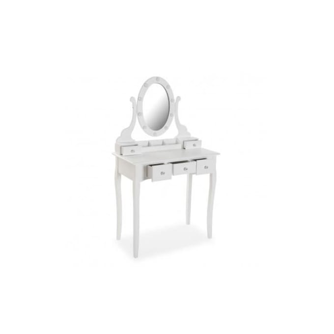 Coiffeuse Classique Mariah - Table de Maquillage en Bois et verre - Blanc - Versa wit