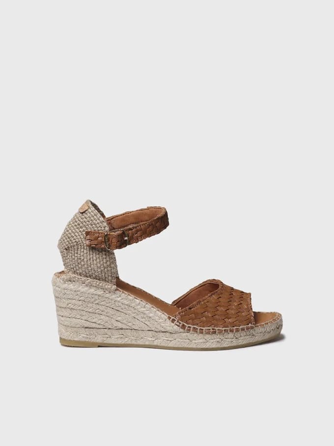 Espadrilles met sleehak voor dames van gevlochten leer | SARAI