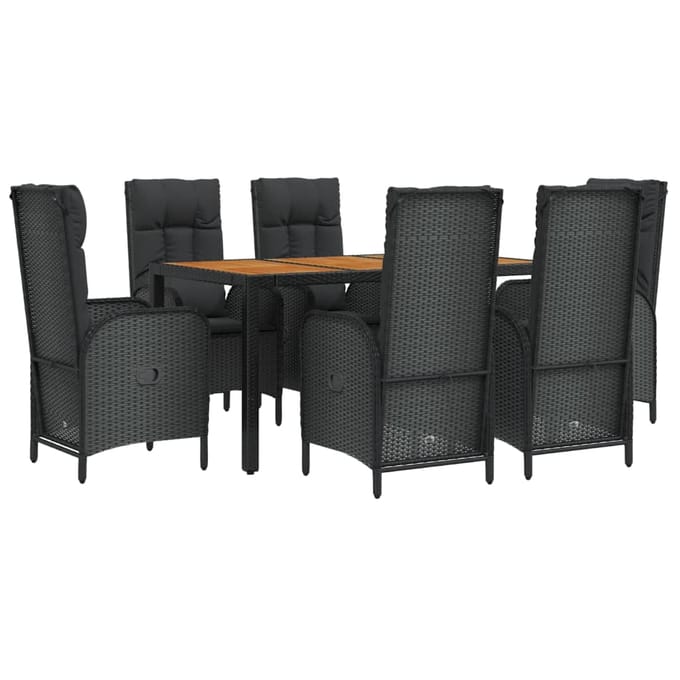 vidaXL - 7-delige - Tuinset - met - kussens - poly - rattan - zwart