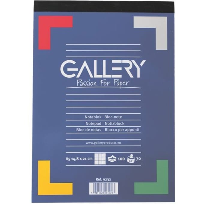 Schrijfblok Gallery A5 geruit 100 vel 70 grams - 10 stuks