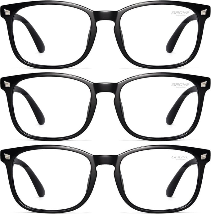 3-Pack Blauwlicht Blokkerende Brillen, Vierkant Model voor Computer & Gaming