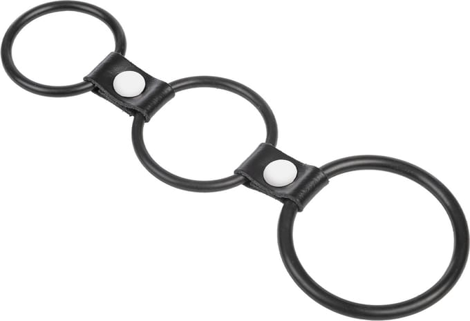 Rimba - Triple Cockring - Rubber en Leer - Zwart