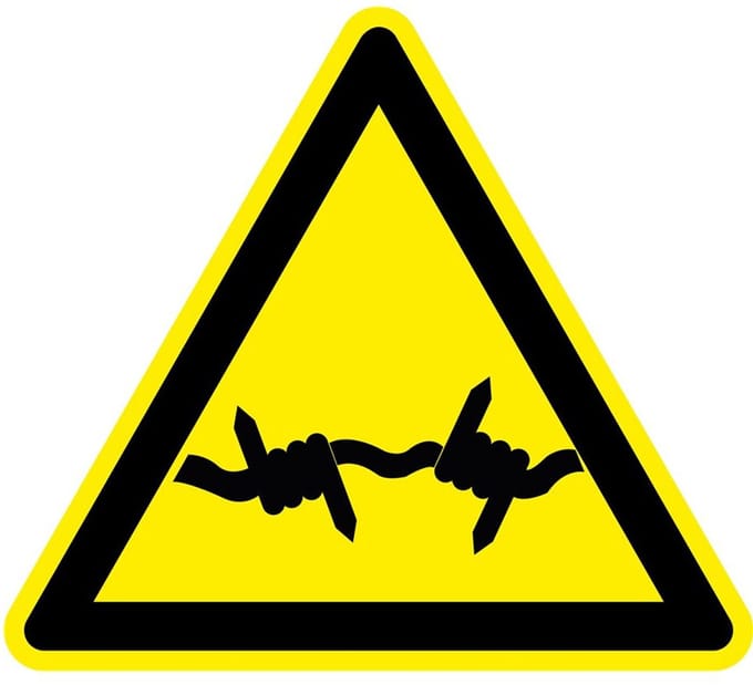 Waarschuwingsbord prikkeldraad, kunststof, W033 100 mm