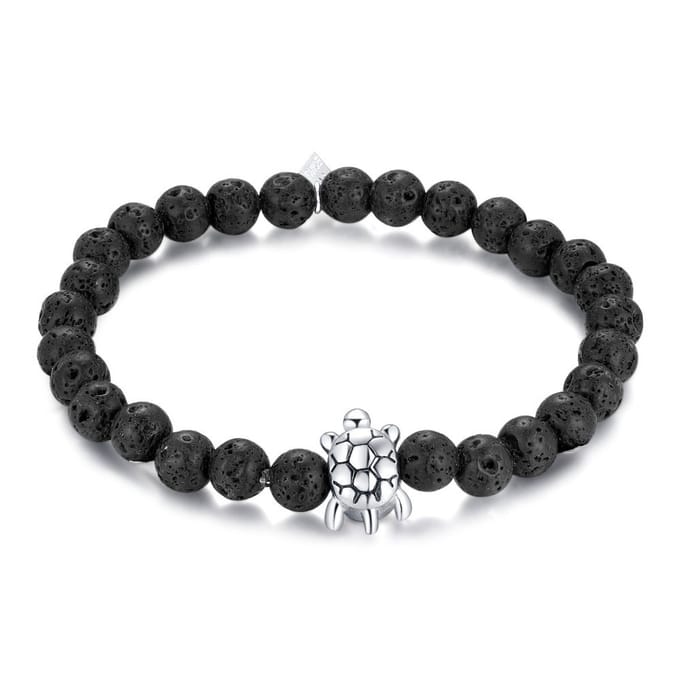 Twice As Nice Armband in edelstaal, lava bollen, schildpad 19cm