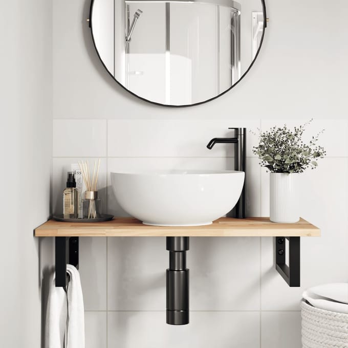 vidaXL - Badkamer - wandschap - staal - en - massief - acaciahout
