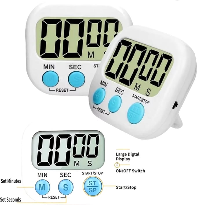 Allernieuwste.nl® Elektronische Timer Met Luid Alarm Magnetisch - Game Tijd Studie Keuken Kok Time Groot Display Wit ##
