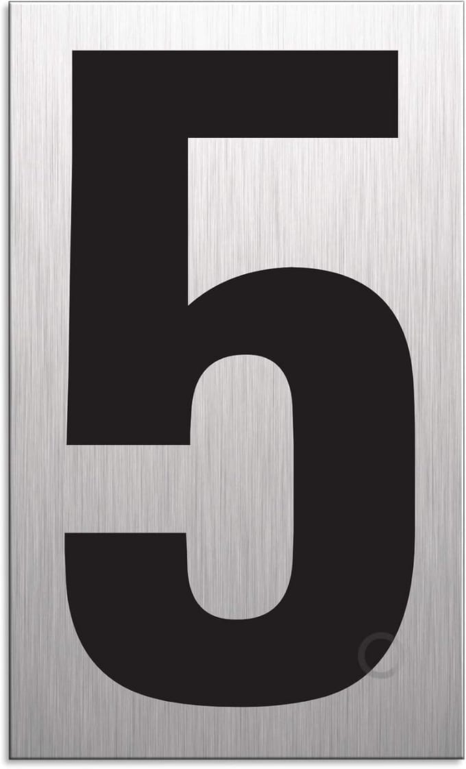 Huisnummer Zelfklevend 5 - RVS Look Aluminium - 100x60mm - Vingerafdrukbestendig