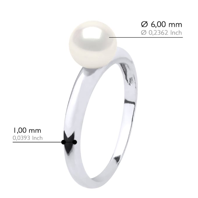 Ring - Wit Goud - Echte Cultuurzoetwaterparel Rond 6-7 mm