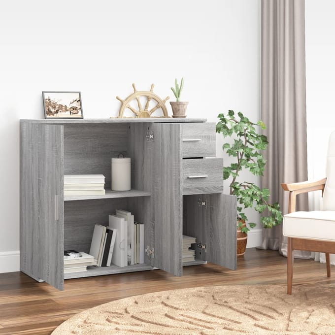 vidaXL - Dressoir - 91x29,5x75 - cm - bewerkt - hout - grijs - sonoma - eikenkleurig