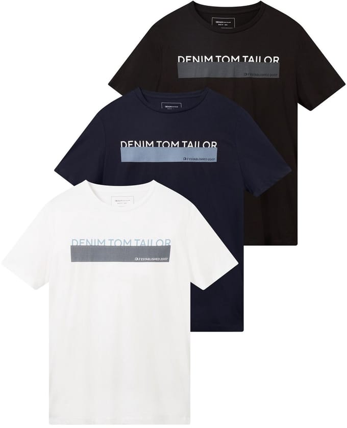 Tom Tailor Denim - T-shirt met print in een set van 3 - Maat M - Black