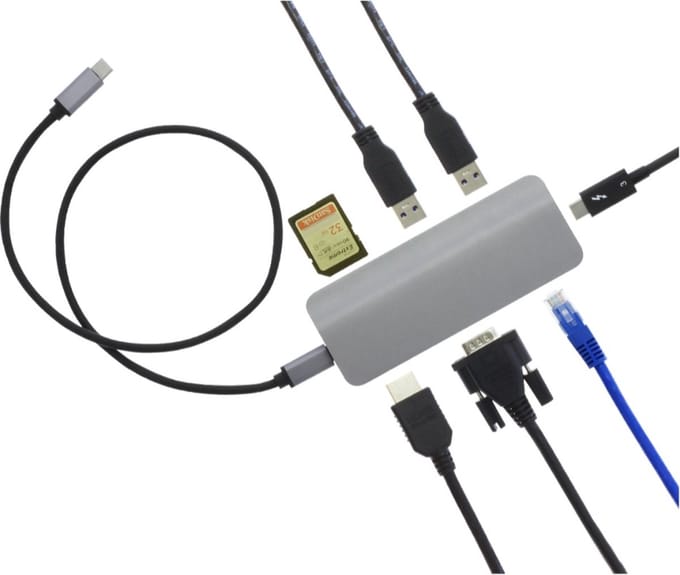 Q‑Link 8‑in‑1 USB‑C Hub met HDMI & VGA + Gigabit Ethernet & Opladen