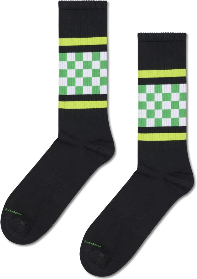 Happy Socks Checked Stripe Sneaker Sock - unisex sokken - zwart - Unisex - Maat: 36 - 40