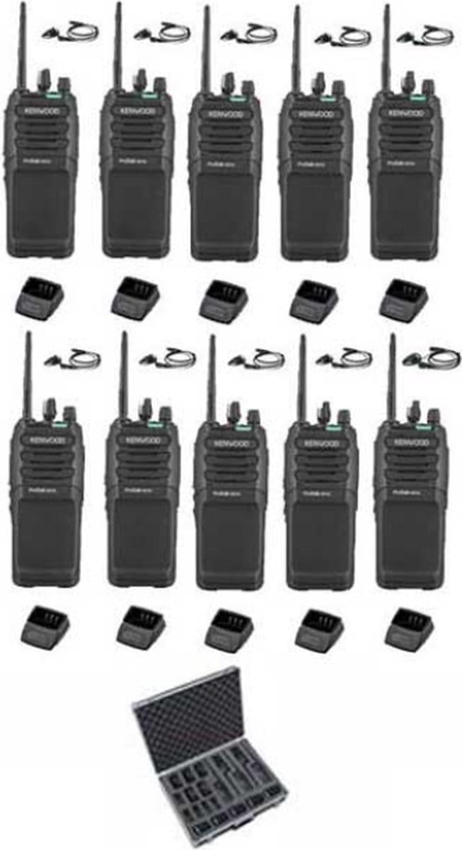 Set van 10 Kenwood TK-3701D met d-shape oortje, koffer en tafellader