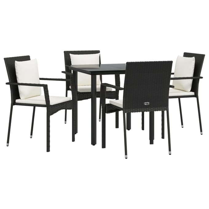 vidaXL - 5-delige - Tuinset - met - kussens - poly - rattan - zwart