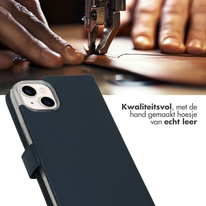 Selencia Hoesje - Geschikt voor Apple iPhone 14 Plus - Echt Lederen Bookcase - Blauw