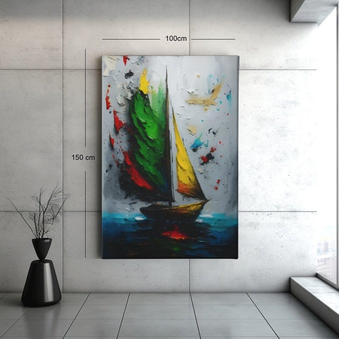 Canvas Schilderij - Abstract Zeilboot - Kunst – Moderne Wanddecoratie - 60x40x2 cm