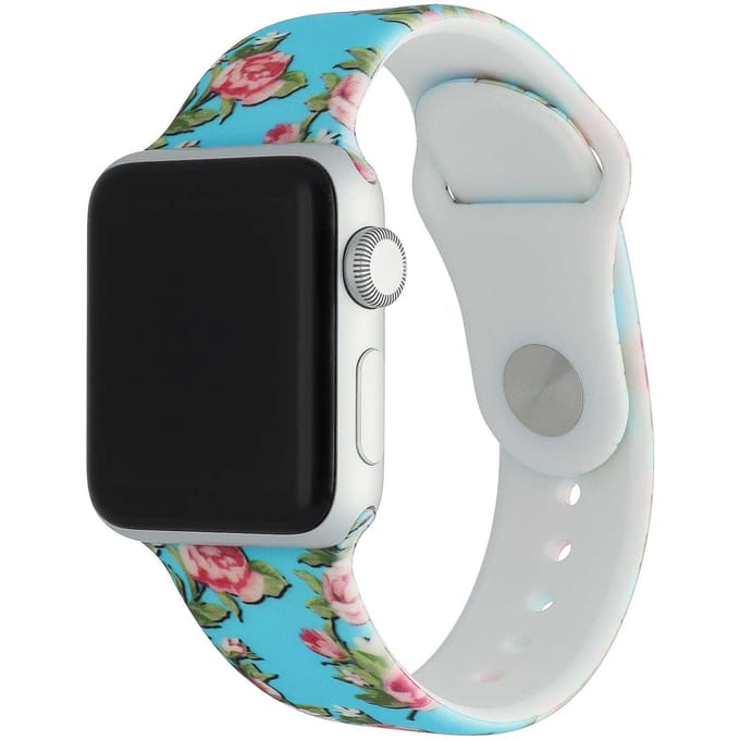 2+2 | Apple Watch Print Bandje - Siliconen - Pioen Lichtblauw